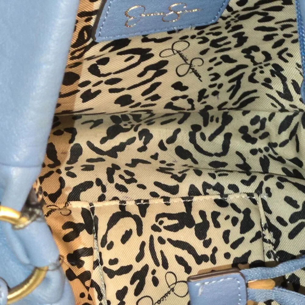 Jessica Simpson Skylar Hobo Bag Dusty Blue Studded JS Charm Vegan Leather